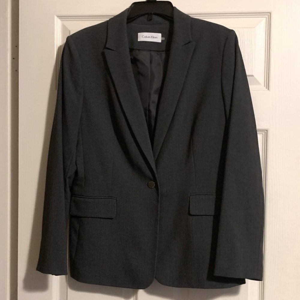 Calvin Klein Dark Gray Business Skirt Suit 14 Worn Once